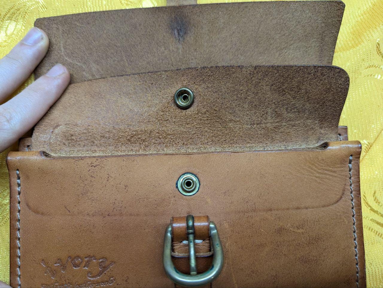Pre-Owned Ivory Full Grain Leather Long Wallet Men's Handmade Japan