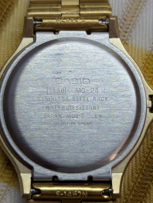 Pre-Owned Casio MQ 24 Gold Tone Quartz Watch Minimalist Analog Watch Water Resistant Japan Movement Working Condition