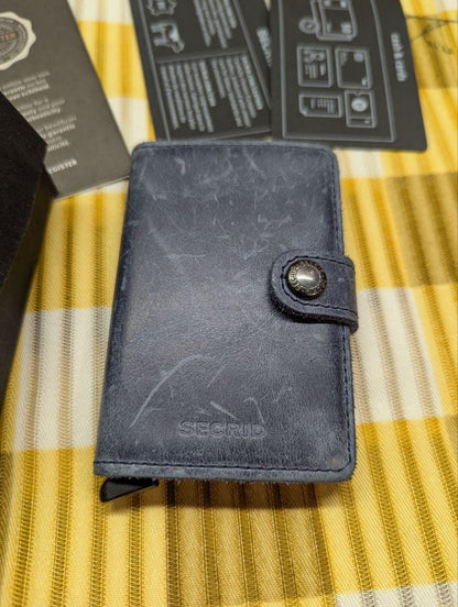 SECRID Mini Wallet Vintage Pre-Owned Blue Genuine Leather, RFID Protection