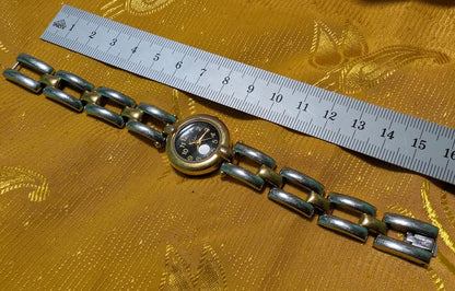 Vintage Pre-Owned Etier Women Watch Bracelet 24mm Quartz Ladies Two Tone Jewelry Watch Retro 1990s Dainty Wristwatch. New Battery Working