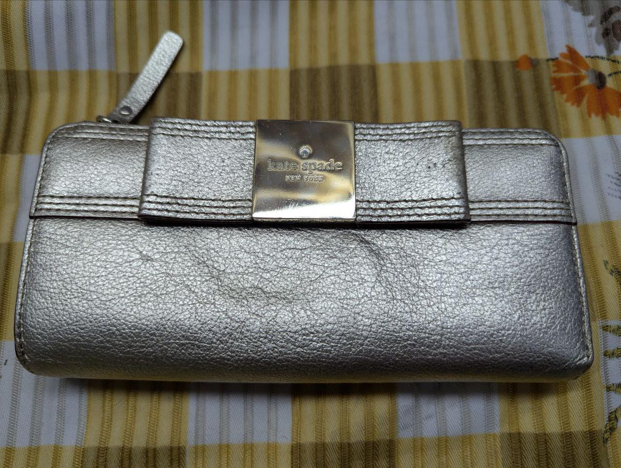 Kate Spade New York Metallic Gold Leather Wallet Zip Around Long Wallet Designer Womens Wallet Pre Owned Authentic