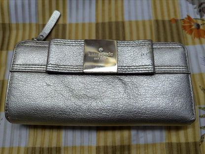 Kate Spade New York Metallic Gold Leather Wallet Zip Around Long Wallet Designer Womens Wallet Pre Owned Authentic