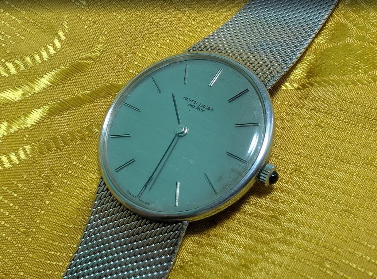 Rare Vintage Pre-Owned Favre Leuba Geneve 3502-42 Ultra Thin Mechanical Watch 33mm Swiss Made Original Mesh Bracelet Classic Dress Watch