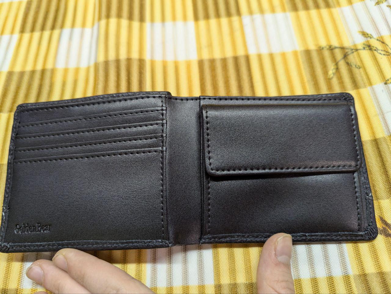 Pre-Owned Golden Bear Men's Folding Leather Black Wallet