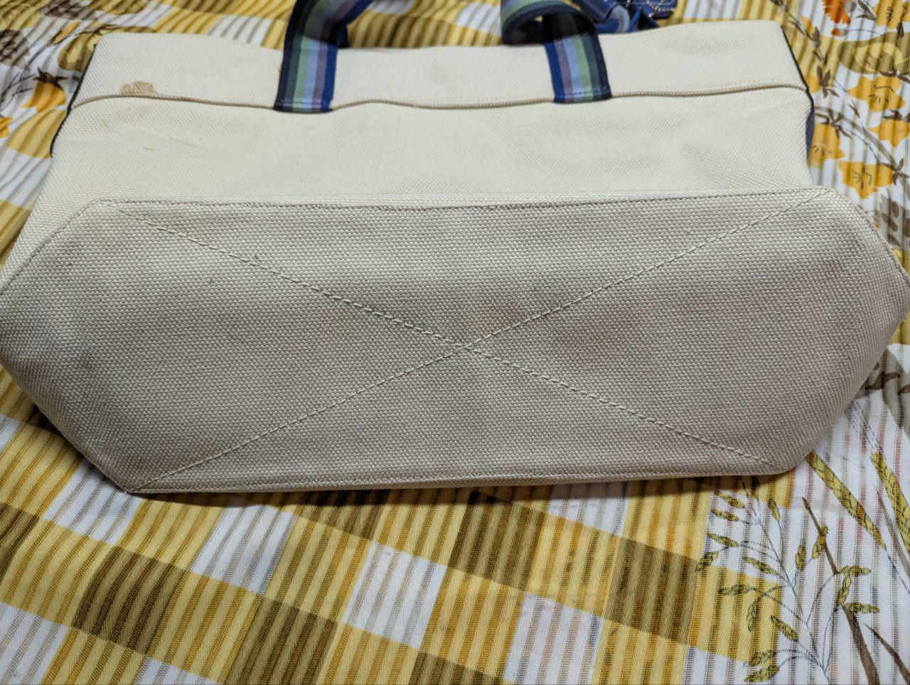 Pre-Owned Coach Canvas Tote Bag Rainbow Logo Large Shopper Coach New York Striped Handles Travel Weekend Bag