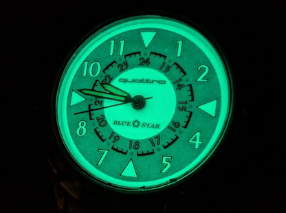 Rare quattro blue star watch steel bracelet vintage Pre-Owned japan style luminous dial,Dial 36mm. New Battery