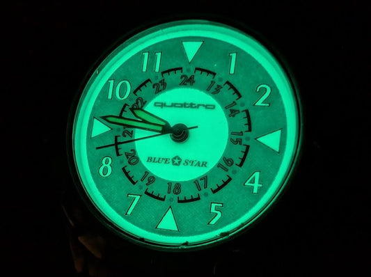 Rare quattro blue star watch steel bracelet vintage Pre-Owned japan style luminous dial,Dial 36mm. New Battery