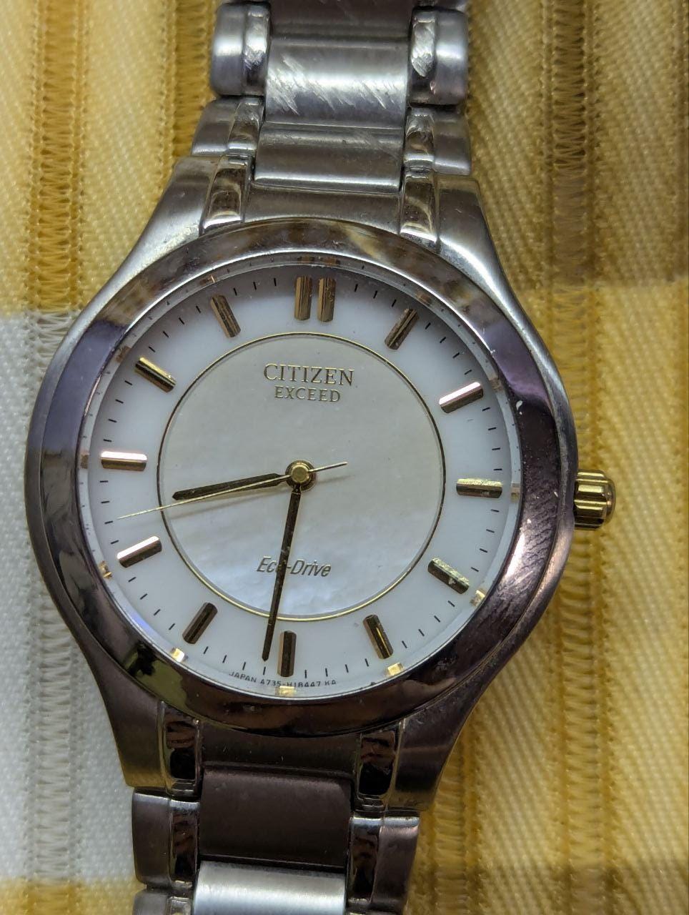Vintage Pre-Owned Citizen Exceed Eco-Drive A735-H10457 Duratect Titanium Watch Pearl Dial Working Japan