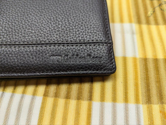 Pre-Owned Golden Bear Men's Folding Leather Black Wallet