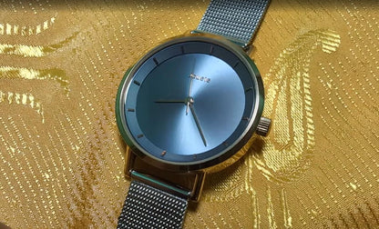 Pre-Owned Jouete Minimalist Watch 33mm Mesh Bracelet Silver Dial Quartz Elegant Unisex Wristwatch Slim Classic Design Working
