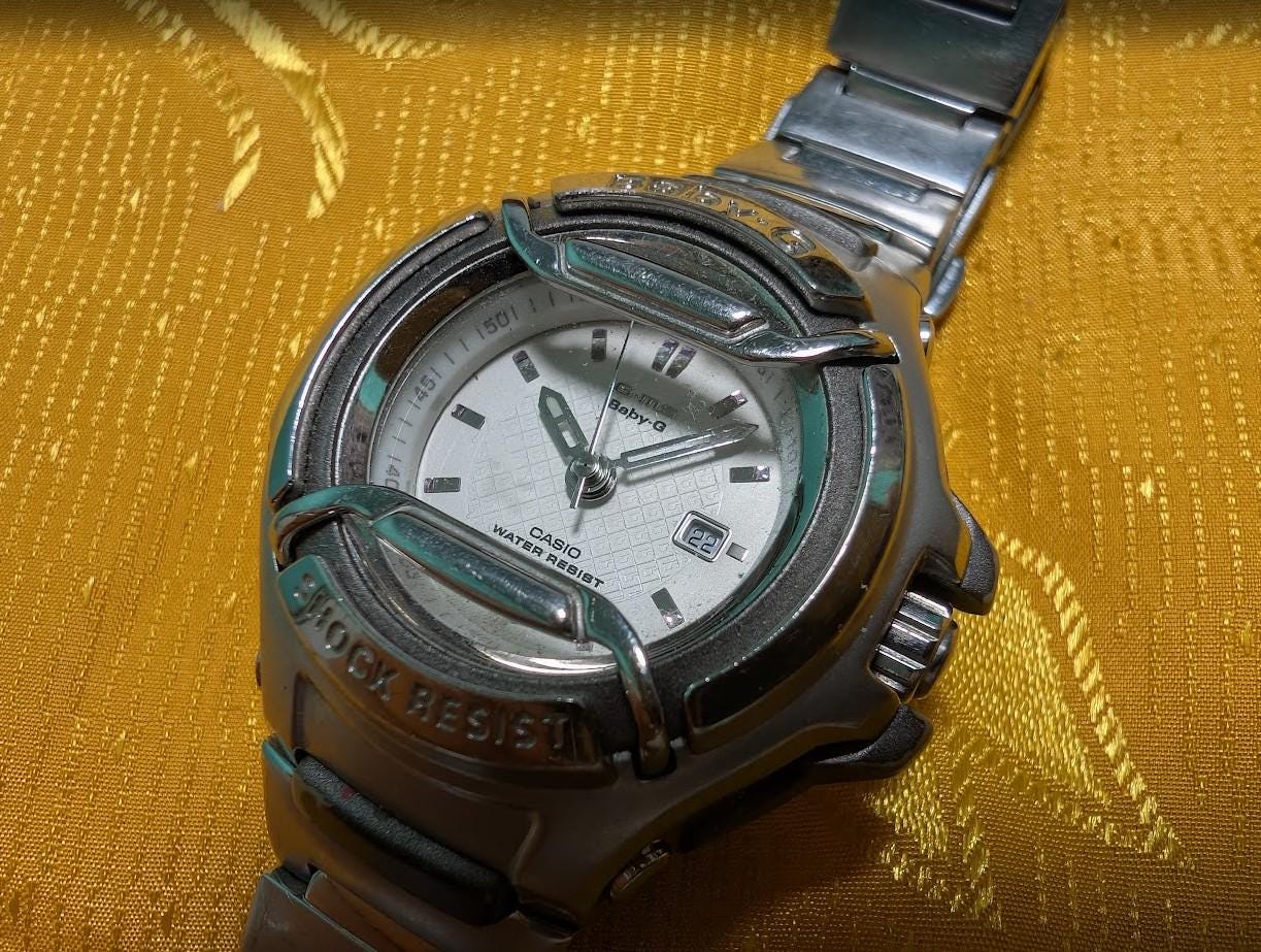 Vintage Pre-Owned Casio Baby-G MSG-550LV Premium G-ms Shock Resist 42mm Silver Steel Watch Working Y2K Rare