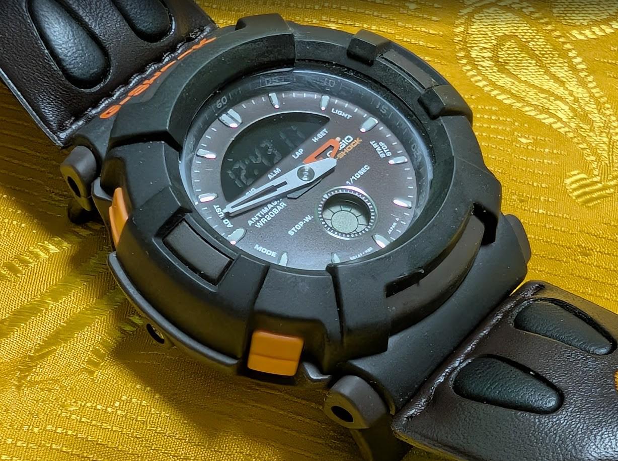 Rare Casio G-Shock AW-510 vintage Pre-Owned analog digital watch leather strap working, Case 46mm