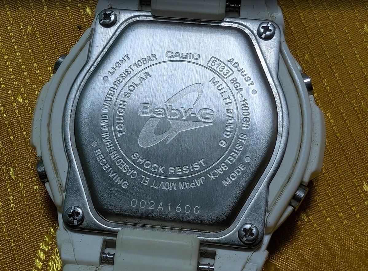 casio baby-g bga-1100 tough solar multiband 6 vintage Pre-Owned japan watch analog digital white shock resist. Case 40mm.