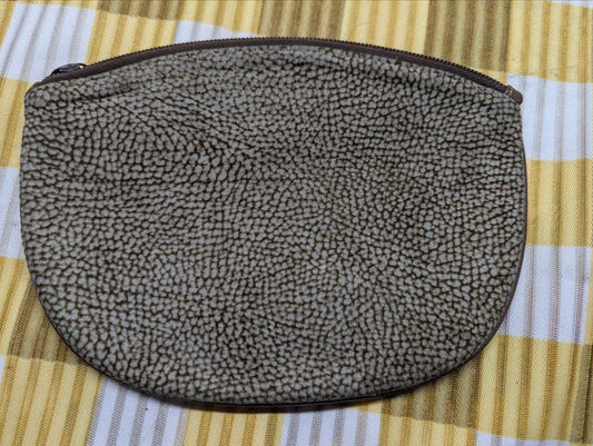 Vintage Redwall Suede Zip Pouch Made In Italy Brown Textured Cosmetic Bag Minimalist Designer Style Pre Owned