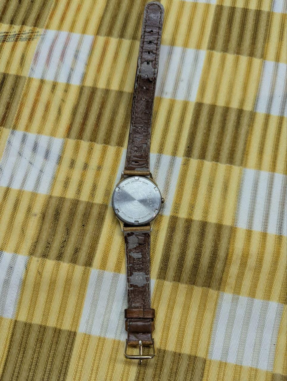 Vintage Pre-Owned Rare Seiko Alba V338-6020 Moon Phase Quartz Watch Cream Dial Brown Leather Strap Japan Date