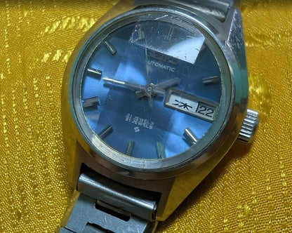 Vintage Pre-Owned Seiko Automatic 2706-0170 Ladies Watch 21 Jewels Blue Dial Original Bracelet 24mm Day Date Working Japan