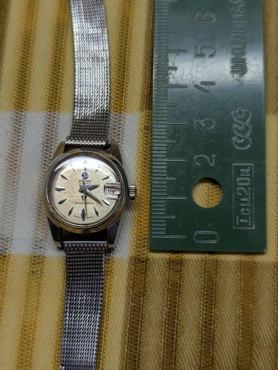 Vintage Pre-Owned Rado Green Horse 25 Jewels Automatic Watch Swiss Made Silver Tone Mesh Band Date Window Working Watch