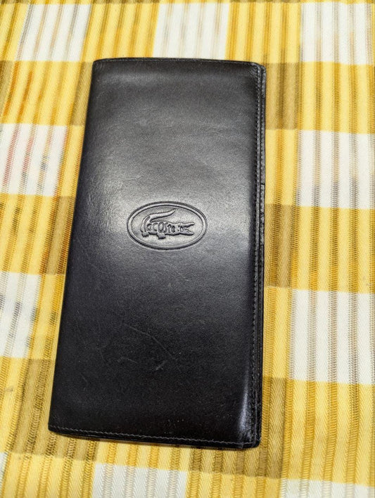 Vintage Pre-Owned Lacoste Long Leather Wallet Black Bifold Card Holder Slim Organizer Men's Women's Minimalist French Classic