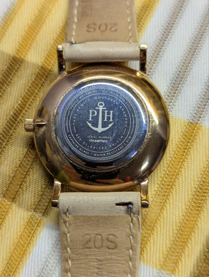 Pre-Owned Paul Hewitt Sailor Line Watch Rose Gold White Dial Leather Strap Womens Watch Authentic