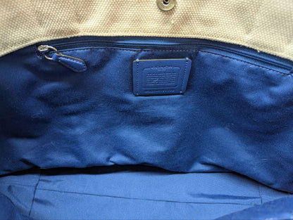 Pre-Owned Coach Canvas Tote Bag Rainbow Logo Large Shopper Coach New York Striped Handles Travel Weekend Bag