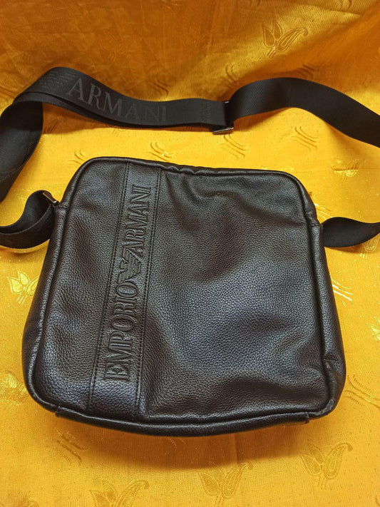 Pre-Owned EMPORIO ARMANI Shoulder Bag Leather Black Men's