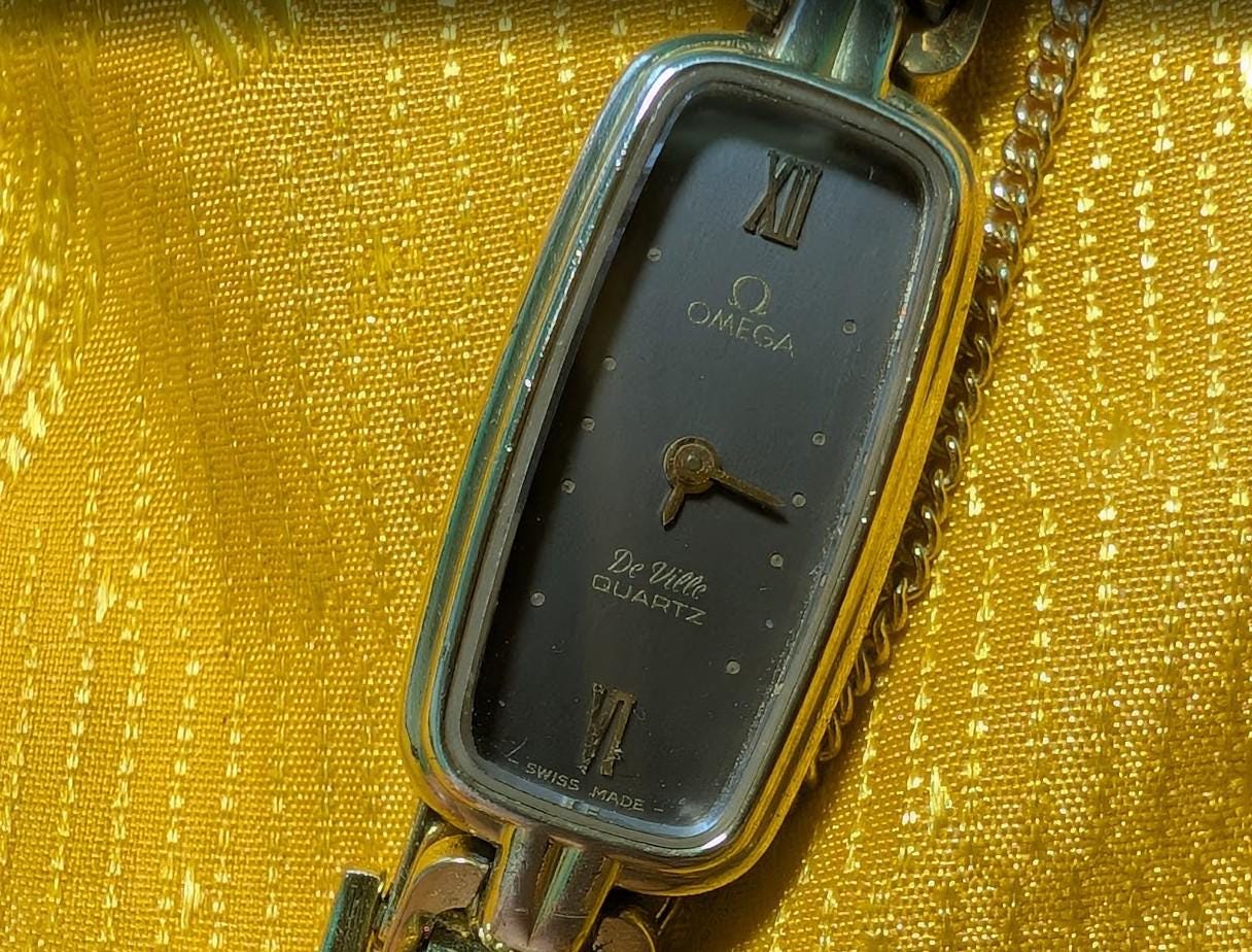 Rare Omega De Ville Quartz 1352 Ladies Watch Gold Tone Bracelet Swiss Vintage Pre-Owned Watch With Warranty Booklet