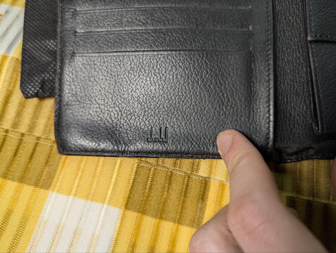 Pre-Owned Authentic Dunhill Black Leather Bifold Wallet Monogram Pattern