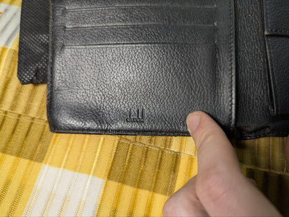 Pre-Owned Authentic Dunhill Black Leather Bifold Wallet Monogram Pattern