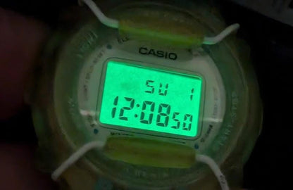 Vintage Pre-Owned Casio Baby-G BG-300 Digital Watch, 40mm Translucent Case, Green Backlight, Shock Resistant, 10 Bar, New Battery, Working Video