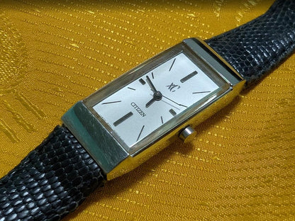 Pre-Owned Premium Citizen XC 5431-H23214 Womens Luxury Tank Watch 15mm Elegant Japan Watch Leather Strap
