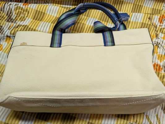 Pre-Owned Coach Canvas Tote Bag Rainbow Logo Large Shopper Coach New York Striped Handles Travel Weekend Bag