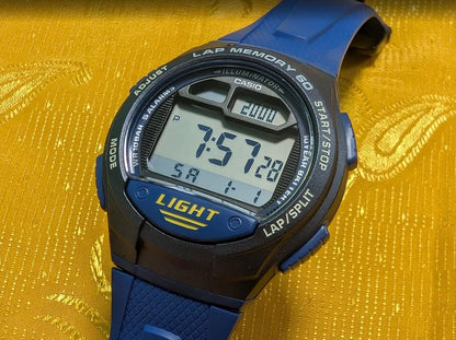 Vintage Pre-Owned Casio Illuminator W-734 Blue Digital Watch 42mm New Battery WR100 Mens Retro Japan