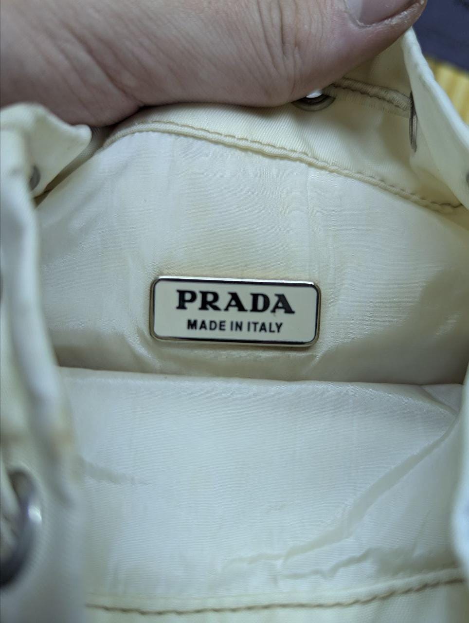 Vintage Prada Vela Nylon Bucket Bag White Red Drawstring Bag Authentic 2005 Milano Italy Pre Owned Designer Bag