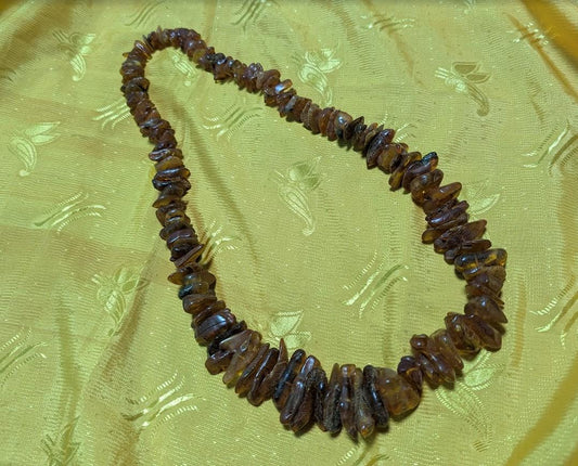 Vintage Pre-Owned Large Amber Color Stone Chip Necklace 148g Statement Beaded Necklace Baltic Style Estate Jewelry Collectible