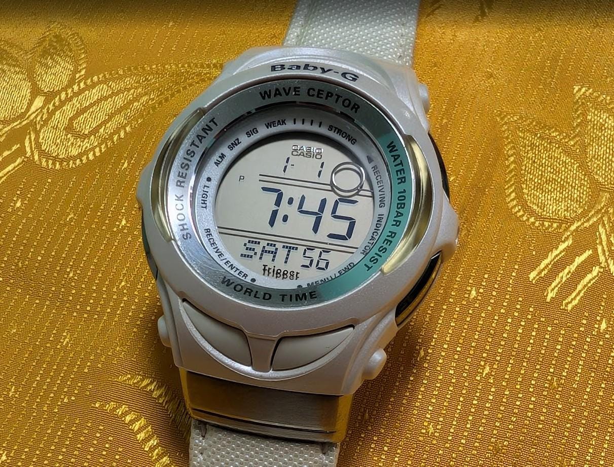 Vintage Pre-Owned Casio Baby-G Wave Ceptor BGT-2001WH White Digital Watch 42mm Read Description New Battery