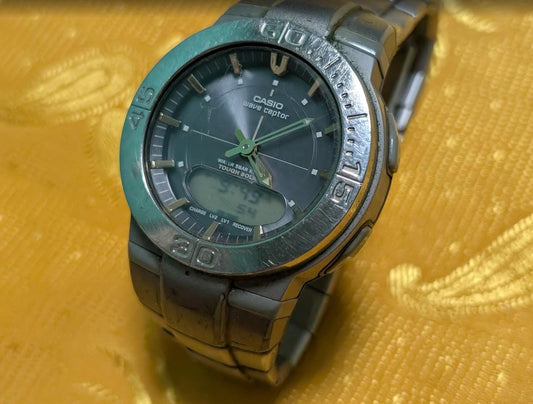 Casio Wave Ceptor WVA-310 Tough Solar World Time 41mm Vintage Pre-Owned JDM Watch Illuminator