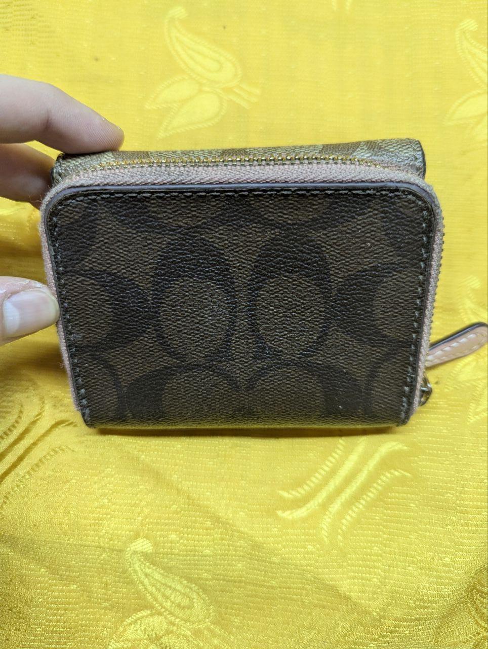 Pre-Owned COACH Small Trifold Wallet Canvas Card Case Coin , Pink