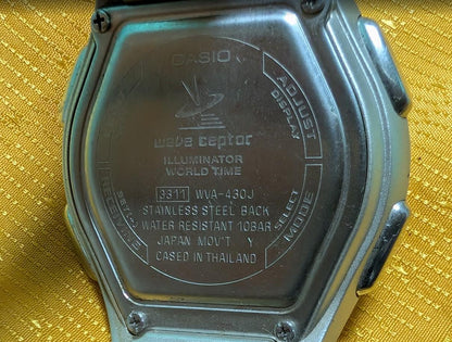 Vintage Pre-Owned Casio Wave Ceptor WVA-430J Tough Solar Blue Dial Radio Controlled Japan Watch Steel Bracelet