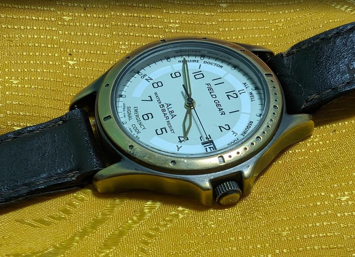 Vintage Pre-Owned Alba Field Gear Y142-6020 Watch Military Style Analog 35mm Case Leather Strap 5BAR Japan Quartz Classic .New Battery