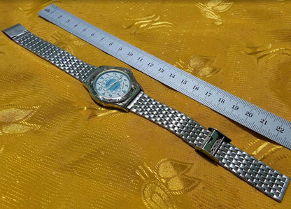 Rare quattro blue star watch steel bracelet vintage Pre-Owned japan style luminous dial,Dial 36mm. New Battery