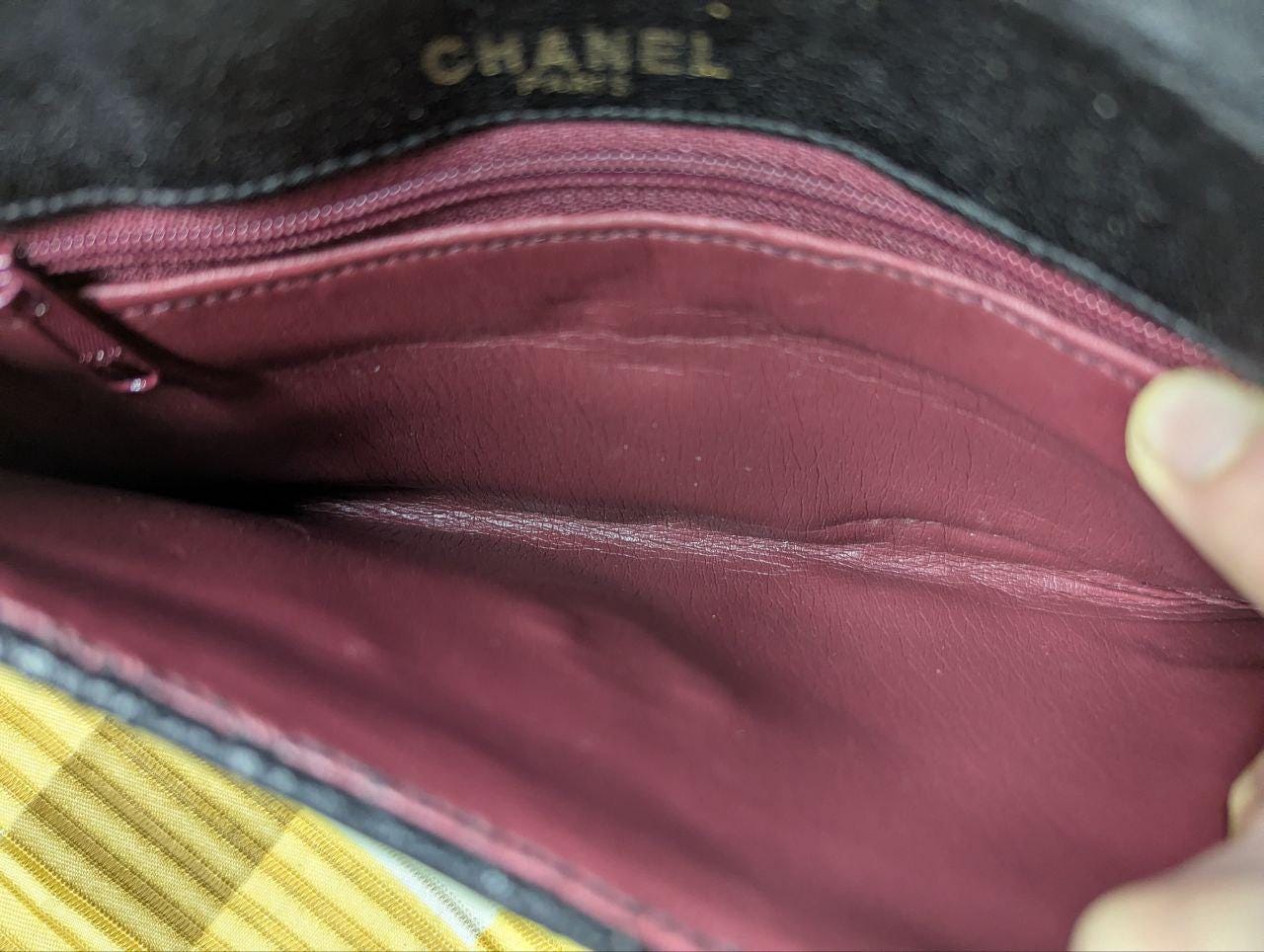 Chanel Paris Quilted Leather Long Wallet Black Envelope Style Snap Closure Vintage Pre-Owned Designer Wallet With Zipper Coin Pocket