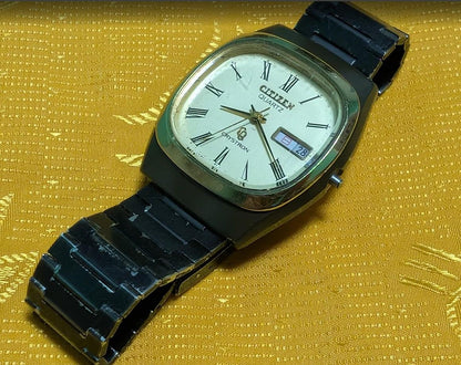 Rare Vintage Pre-Owned Citizen Crystron Quartz 4-730704 Japan Watch Black Case 35mm Day Date For Repair Parts Vintage Collector