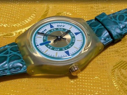Vintage Pre-Owned Swatch Musical GK153 Swiss Made NOS Watch 33mm New Battery Box Running Video Rare Collectible 1994