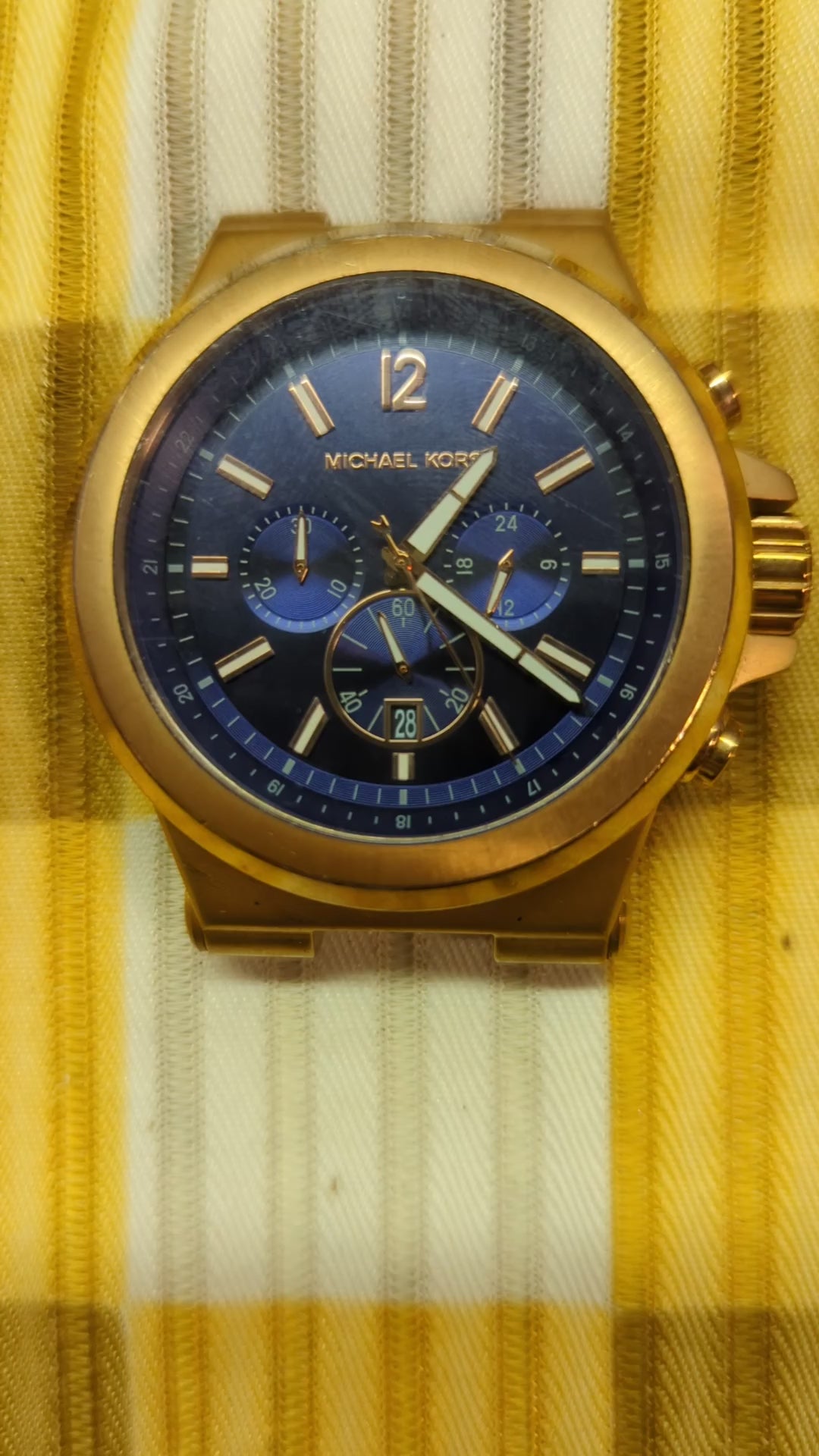 Michael Kors MK8295 Vintage Gold Tone Chronograph Watch New Battery