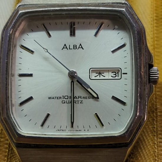 ALBA V733-5A30 Vintage Quartz Day-Date Watch Stainless Steel