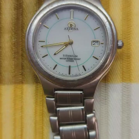 Vintage Citizen Attesa Eco-Drive Titanium Watch, Japan Made, Date, 34.9 mm